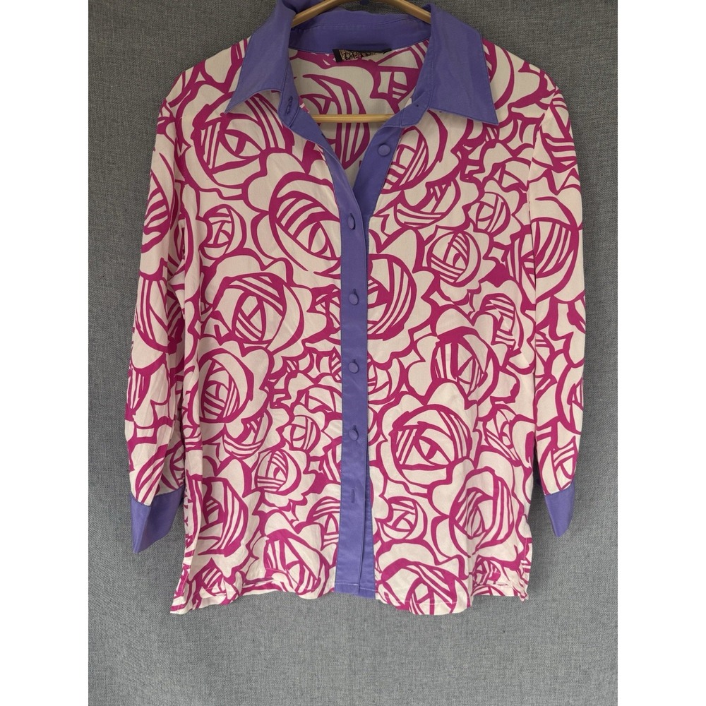 Bob Mackie Wearable Art Silk Top Sz PL? Pink Purple Floral Button Up‎ Artsty